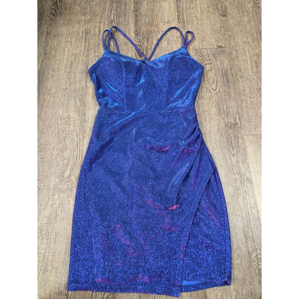 City Triangles Blue Pink Glitter Iridescent Mini Formal Dance
Party Club Dress 1